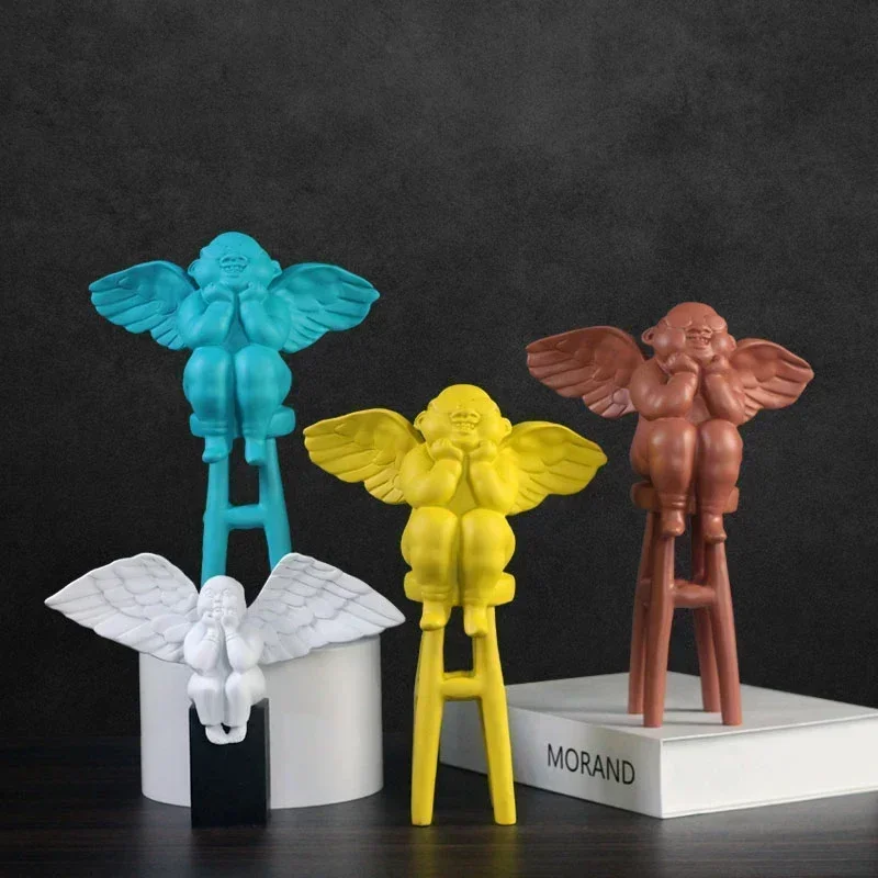 

Nordic Resin Angel Character Sculpture Decoration Home Livingroom Table Figurines Crafts Hotel Office Desktop Statue Ornaments