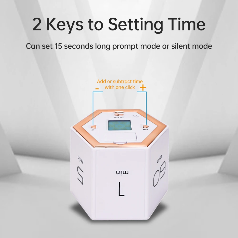 Multi-Hexagon Cube Timer Gravity Sensor Digital Timer with LED Screen Sound Alarm Silent Operation 1/5/10/25/30/60 Minutes