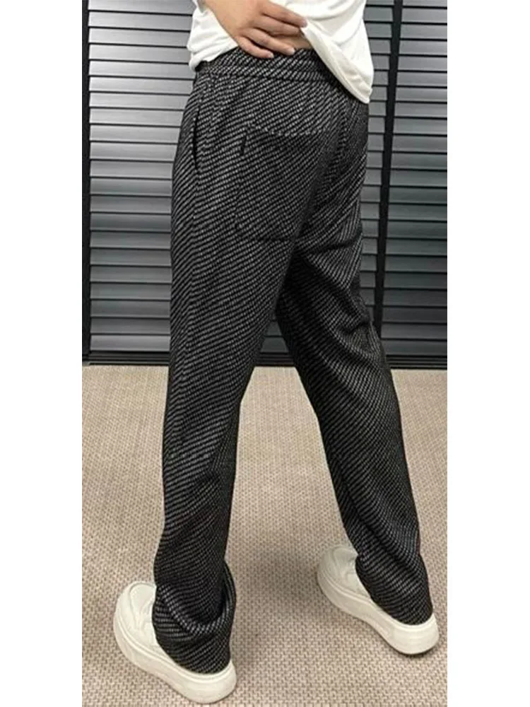 

Men's Plaid Casual Pants Drapey mat Sle Trendy Autumn Winter Straight Leg Trousers Comfortable Elastic Waist mid Waist