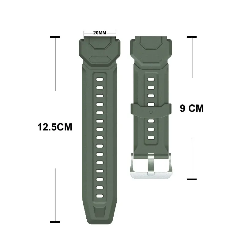 Camouflage Watch Band For C20 Tank M1 Smart Watch Strap 20mm Silicone Replacement Bracelet Camo Black Green Wrist Strap