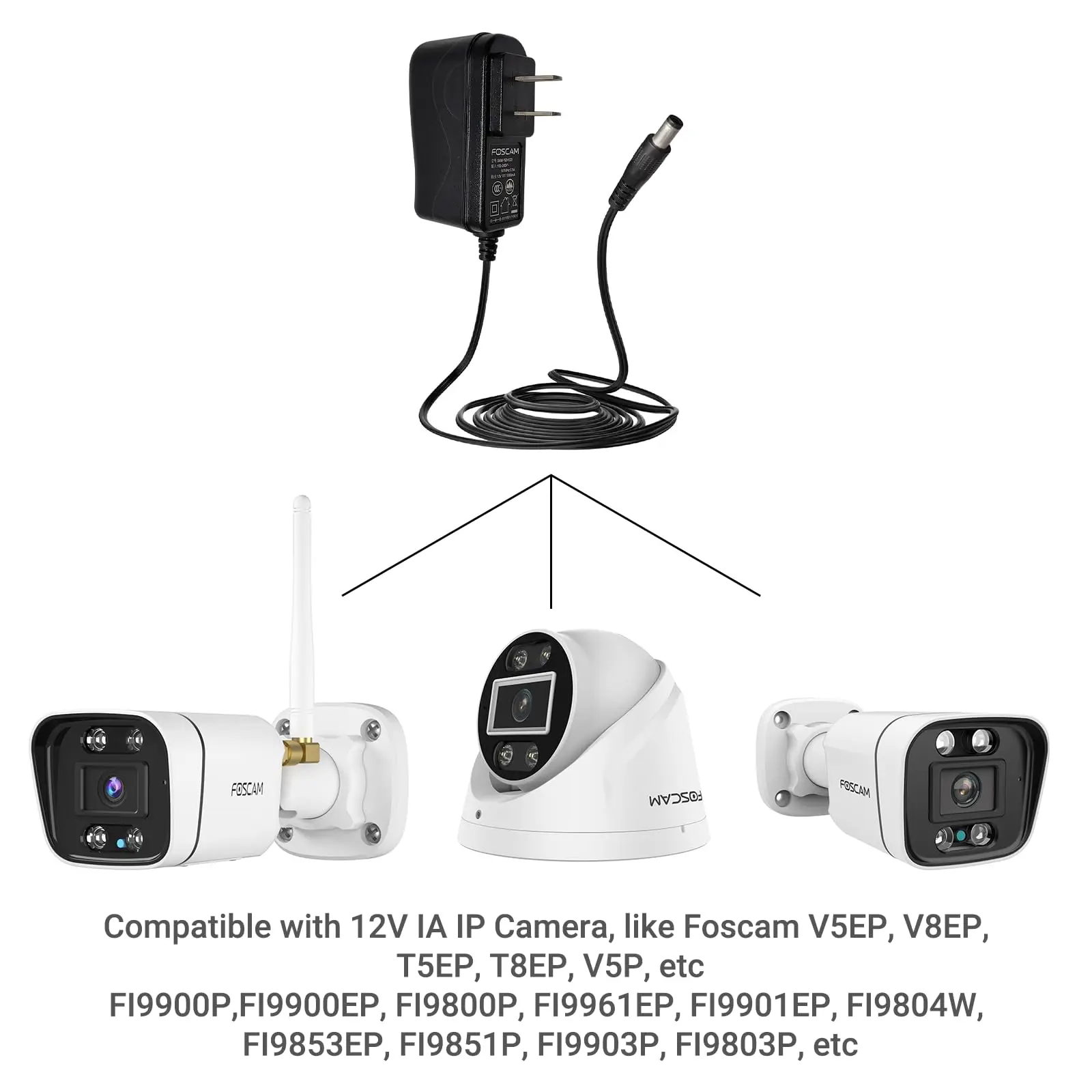 FOSCAM adaptor pengisi daya 12V/1A standar AS DC/AC untuk V5EP V8EP T5EP T8EP V5P kamera IP pengawasan keamanan nirkabel berkabel