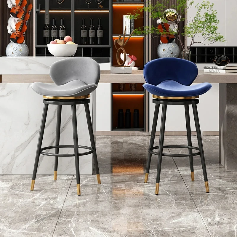 

Modern Light Luxury Bar Chair Swivel Round Stool Campany Front Desk Cashier Counter Stools Kitchen Island Backrest High Stool