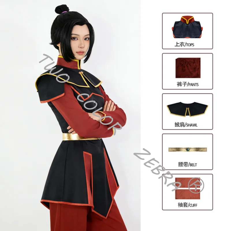 Anime Avatar The Last Airbender Azula Cosplay Costume Wig Red Tops Pants Full Set Halloween Anime Party Role Play Clothings - view 2
