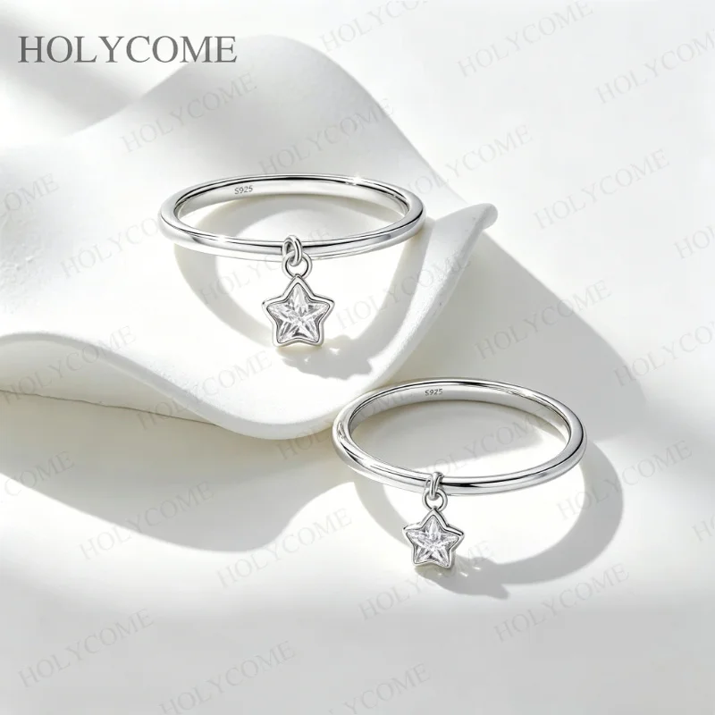 925 Sterling Silber Trendige kleine Stern-Anhängerringe mit Zirkonia, stapelbar, für Frauen, Jahrestag, edler Schmuck, Geschenk – Detail 4