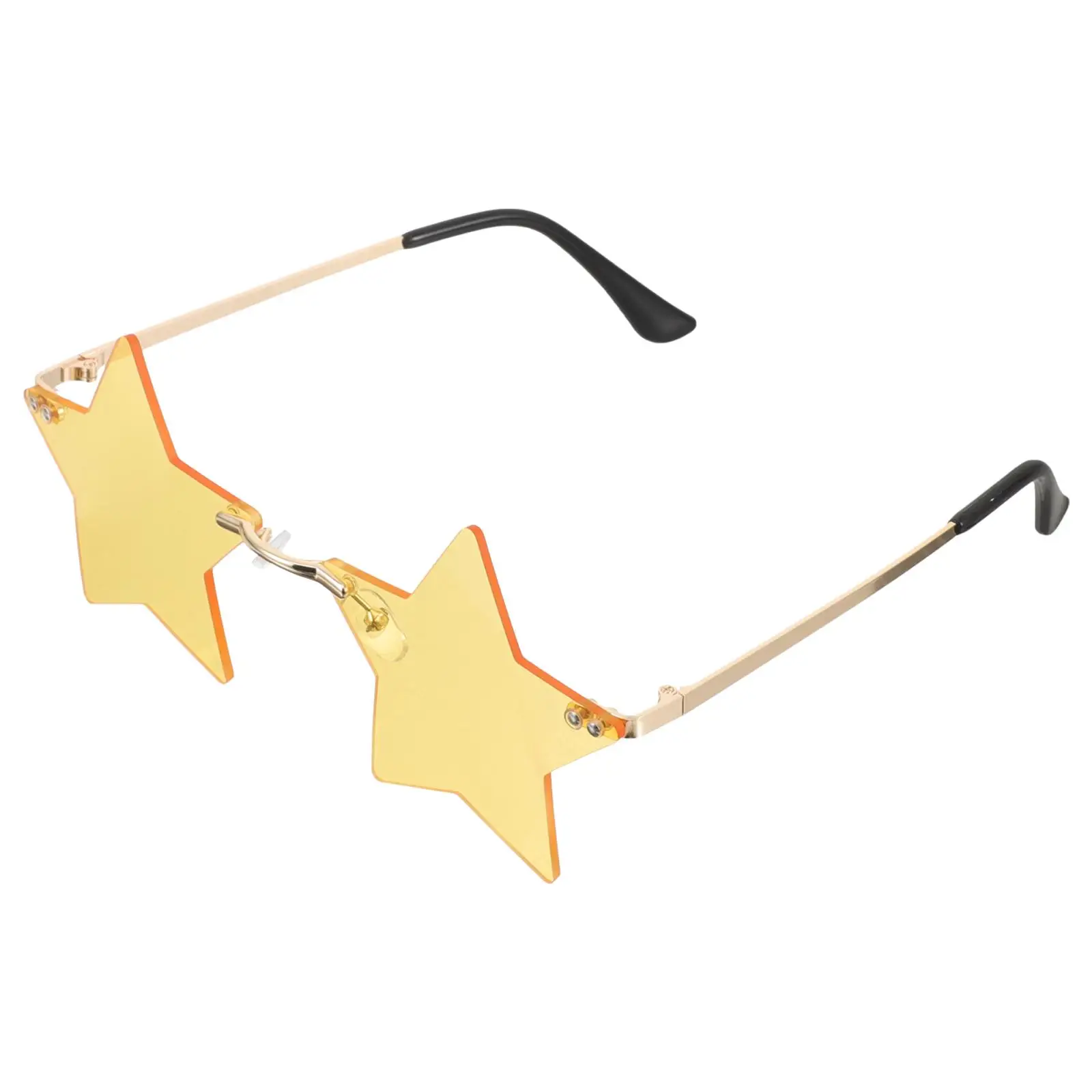 

Golden Frame Yellow Lens Sunglasses Women Star Shape Funny Party Accessories Beach Daily Wear Cool Rimless Glasses