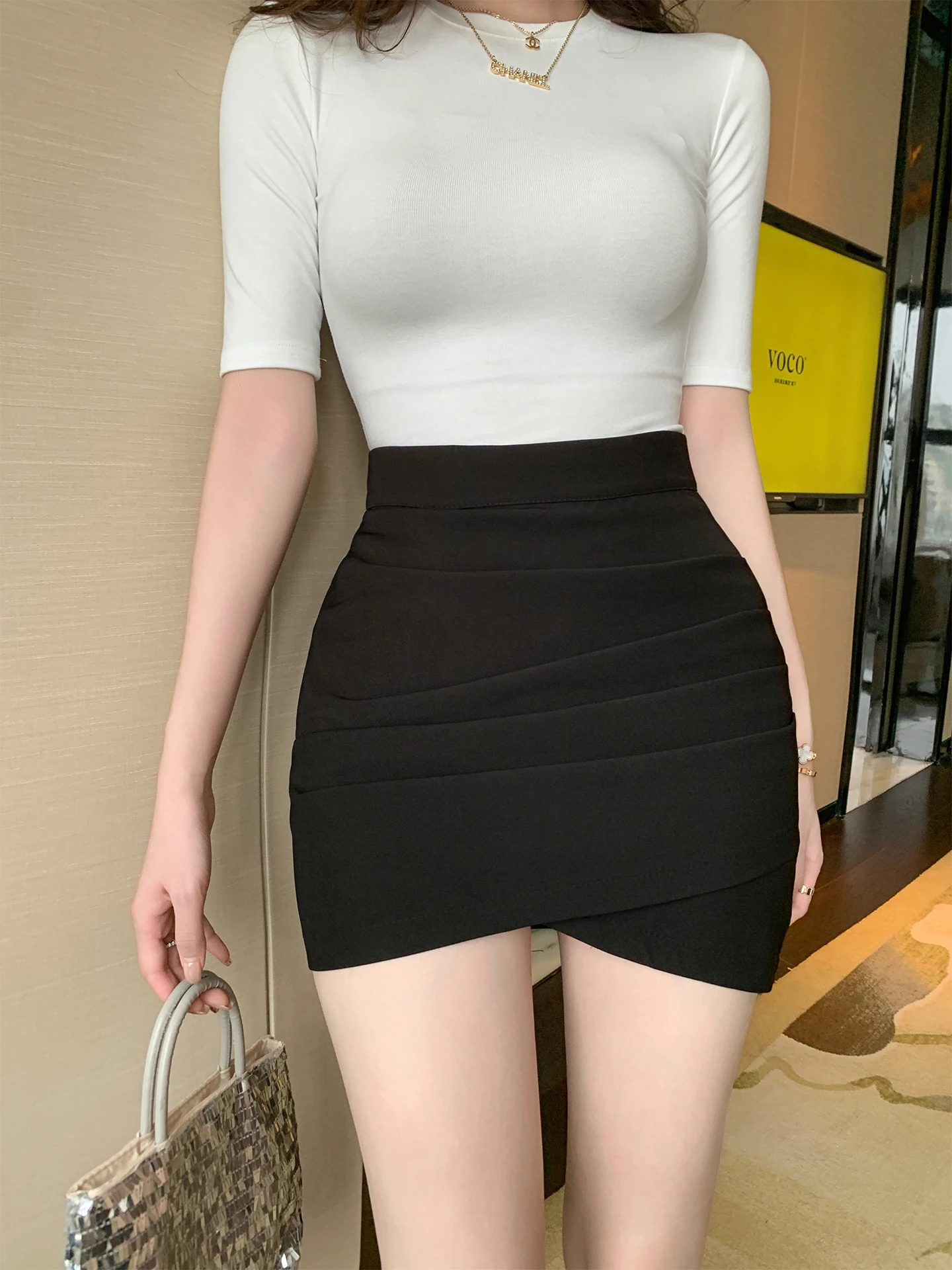 

Roluissia High Waist A-Line Suit Skirt Women's Spring Anti-Light Sexy Pleated OL Personali ort Skirt Ci Commute Daily