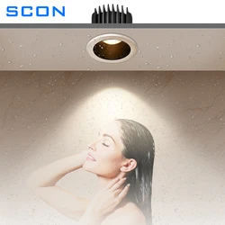 SCON LED Recessed Downlight 7W 12W IP65 Waterproof Embedded Spot Light for Bathroom Shower Room Toilet AC110V-240V Home Lighting