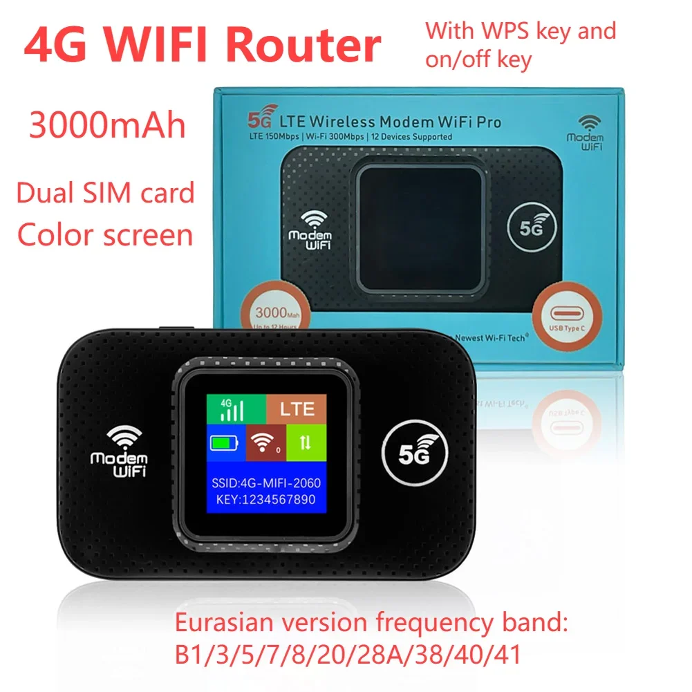 4G LTE Wireless Router Mobile WiFi Router with Dual SIM Card Slot WPS key Support B1/3/5/7/8/20/28A/38/40/41 Mini WiFi Hotspot