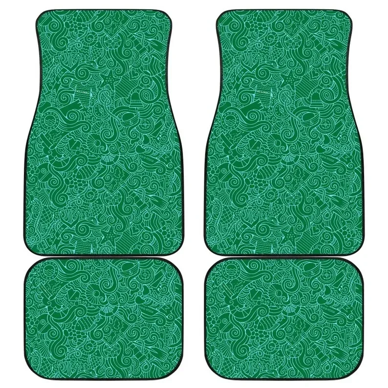 Nautical Pattern Car Floor Mats Set (2 x Front, 2 x Back) - Dark Green - Great Gift For People Who Love All Things Nautical