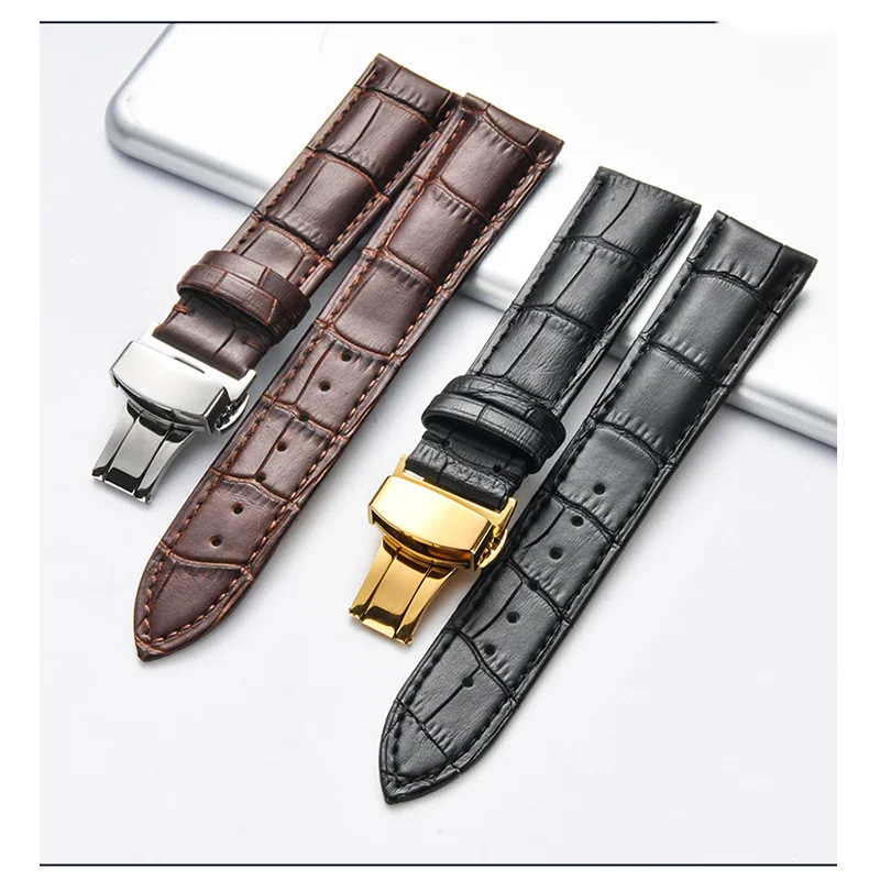 

Waterproof Bamboo Patterned Cowhide Leather Strap Men's Automatic Butterfly Buckle 16 18 20 22 24mm