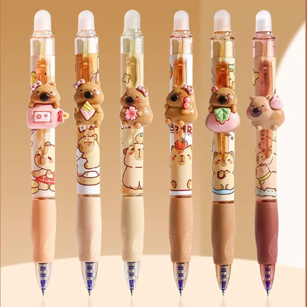 6pcs/Set Cartoon Blue Ink Erasable Pen Stationery Pen Capybara Ballpoint Pen 0.5mm ST Tip Gel Pen Student Use