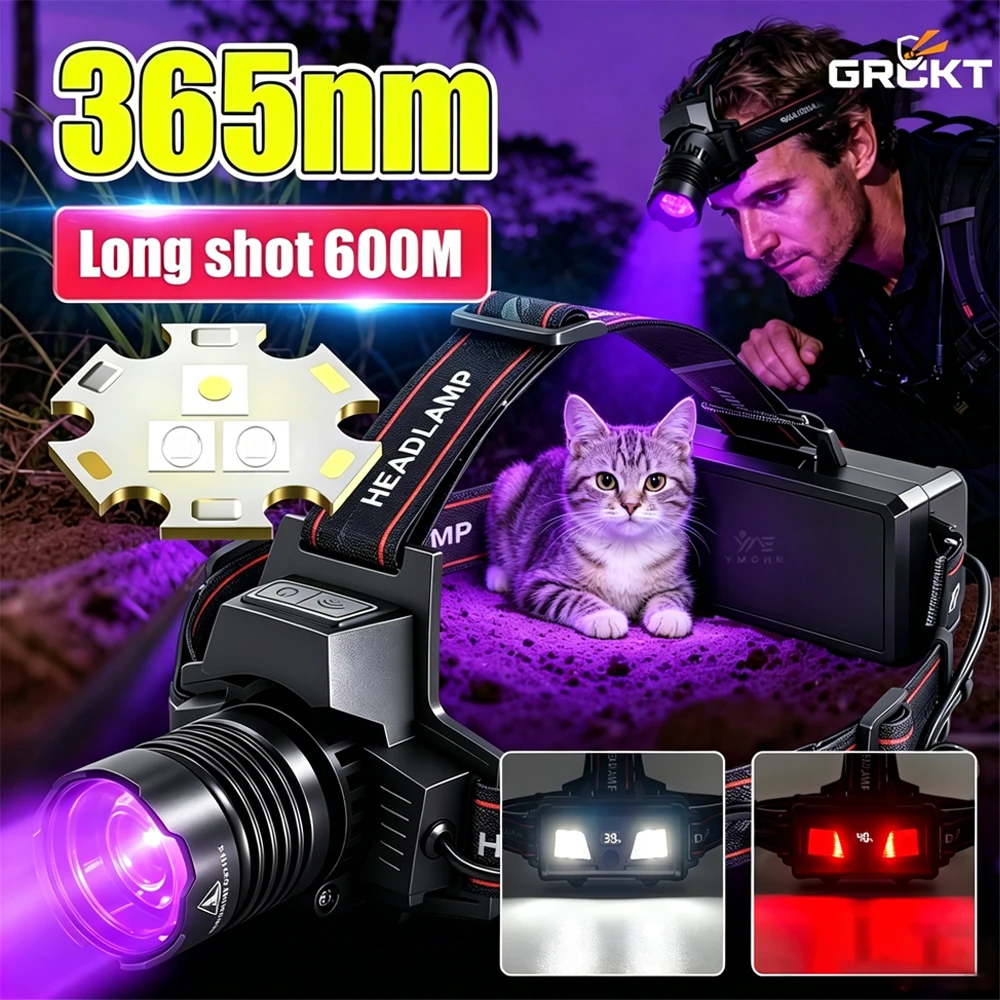

GRCKT Pet UV Lights,365nm Purple Light,Black Light Lamp,Pet Skin Detection,Telescopic Zoom,Ultra Bright Headlight,White Laser