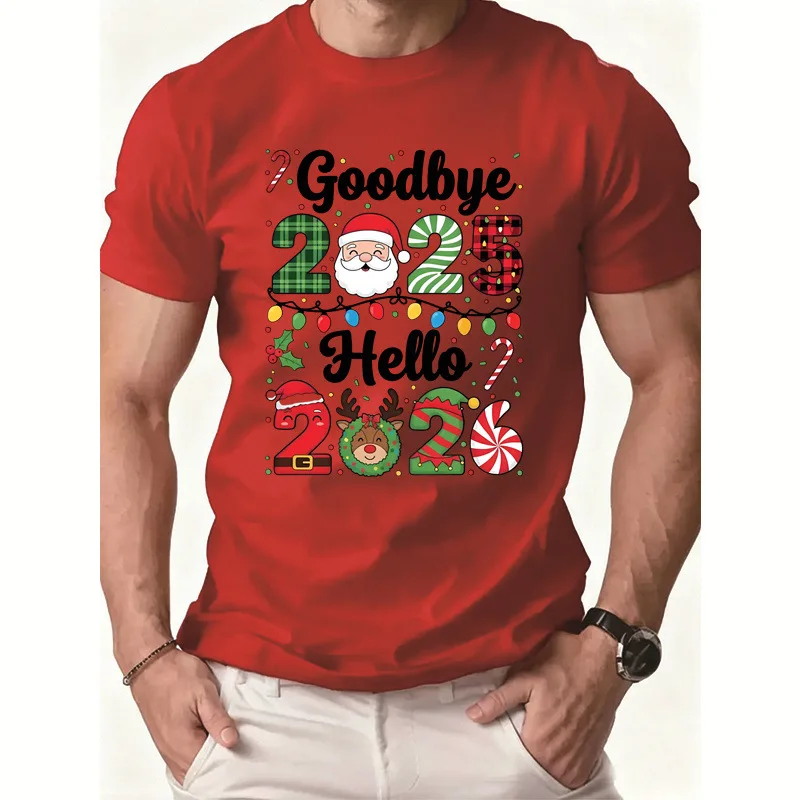 

Good Bye 2025 Hello 2026 T Shirts For Men 3D Print Short Sleeve T-shirt Trend Unisex Clothing New Year Eve Family Party Tee Tops