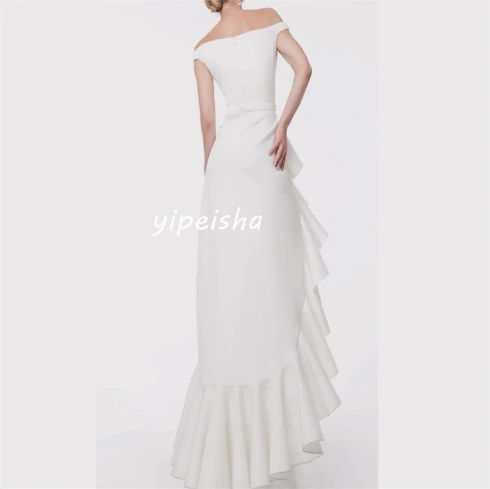 Customized Classic Jersey A-line Off-the-shoulder Long Dresses Homecoming Dresses Exquisite Modern Style Pastrol Unisex Chinese 