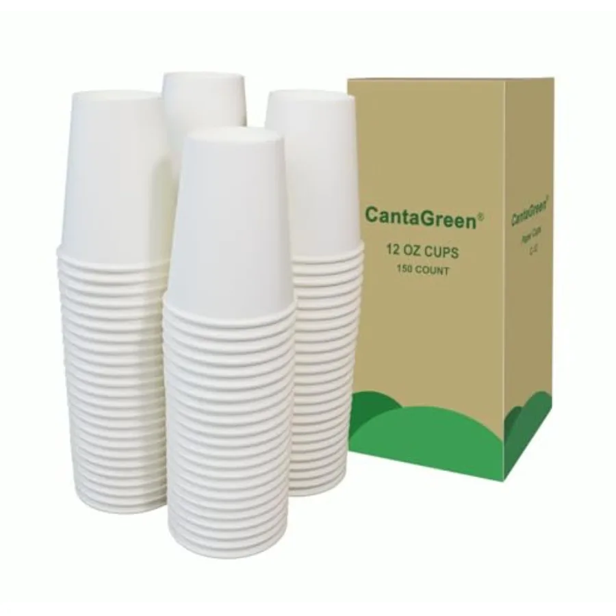 

Сверхмощные белые одноразовые бумажные кофейные чашки на 150 штук, 12 унций для горячих и холодных напитков. Прочный и экологически чистый дизайн. Подходит.