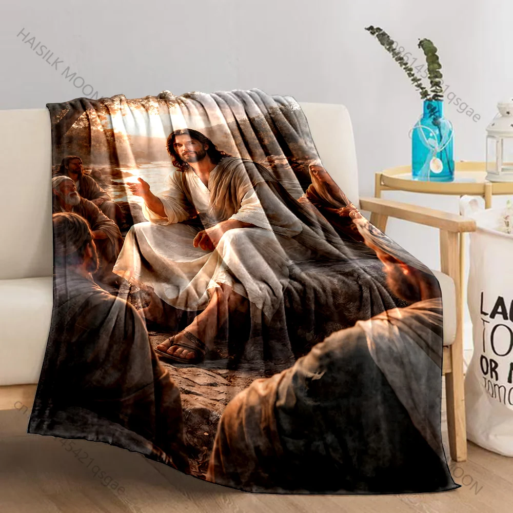 Discussion scene at Jesus Lake Print Believer Pray blanket Warm soft flannel material suitable for all seasons luxurious gift