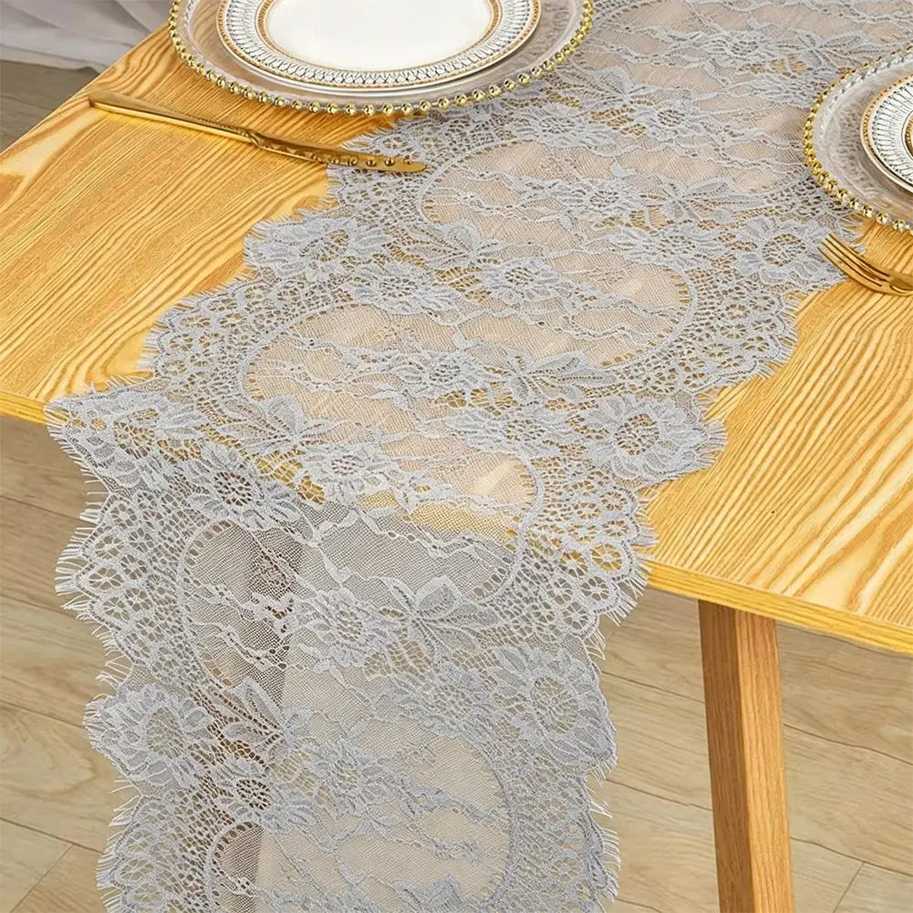 35cm Wide Lace Table Runner European Vintage White Black Tablecloth Soft Floral Jacquard Table Cover for Wedding Party Decor