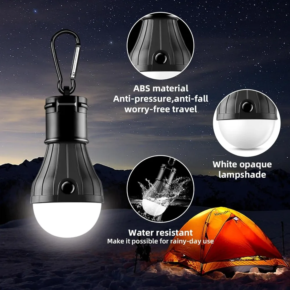 Lanternes de camping à LED avec crochets, 3 modes d'éclairage, accessoires de camping essentiels, 4 paquets