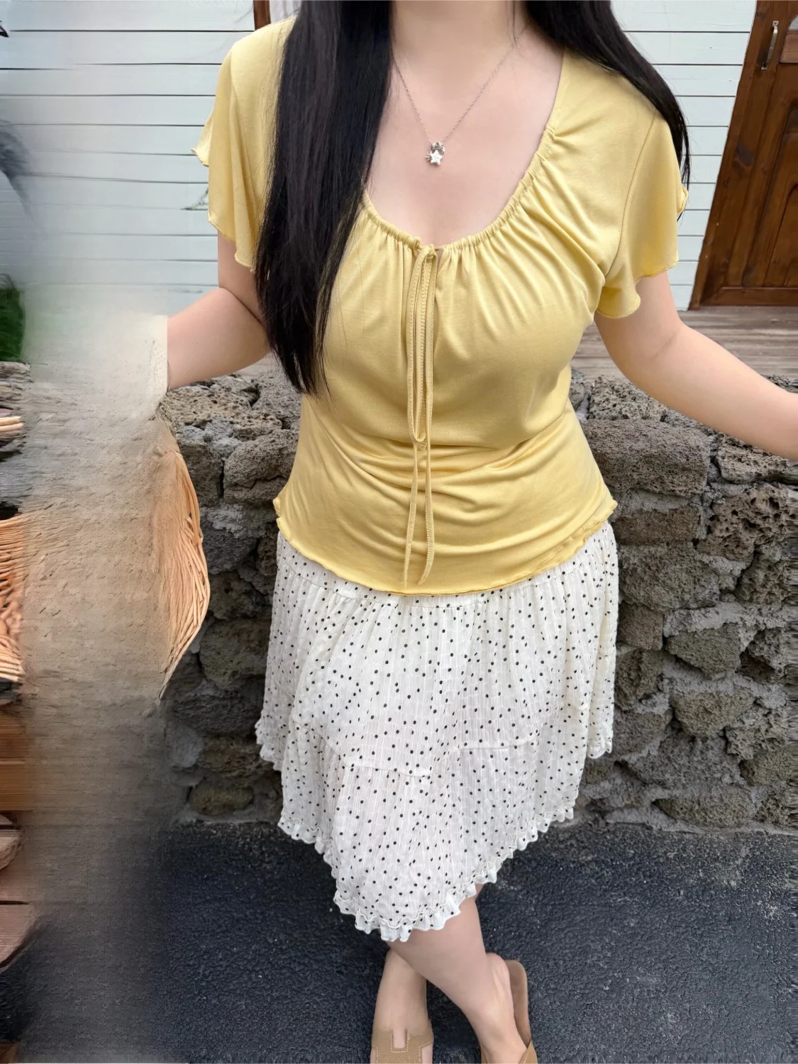 

NINI ONE plus Size Short Skirt Polka Dot Half-length Conceal Meat Slimming High Waist Elastic Waistband Umbrella Skirt