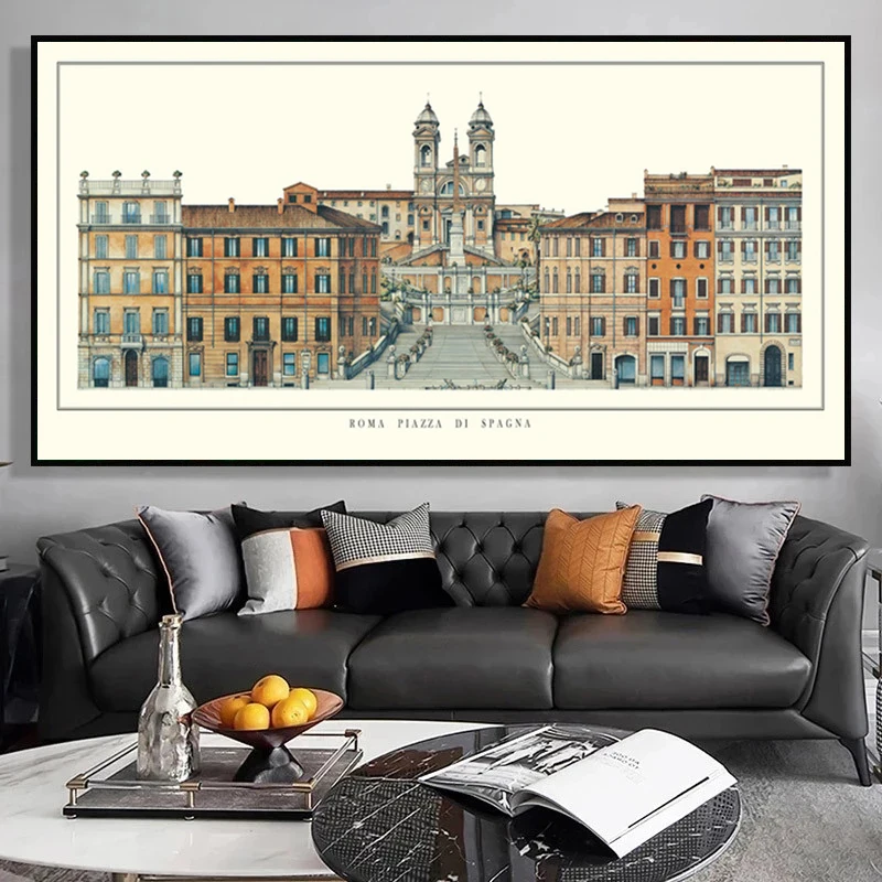 Europe Classical Buildings Series Piazza Di Spagna/Chambord Castle Canvas Painting Wall Art Pictures Living Room Home Decoration