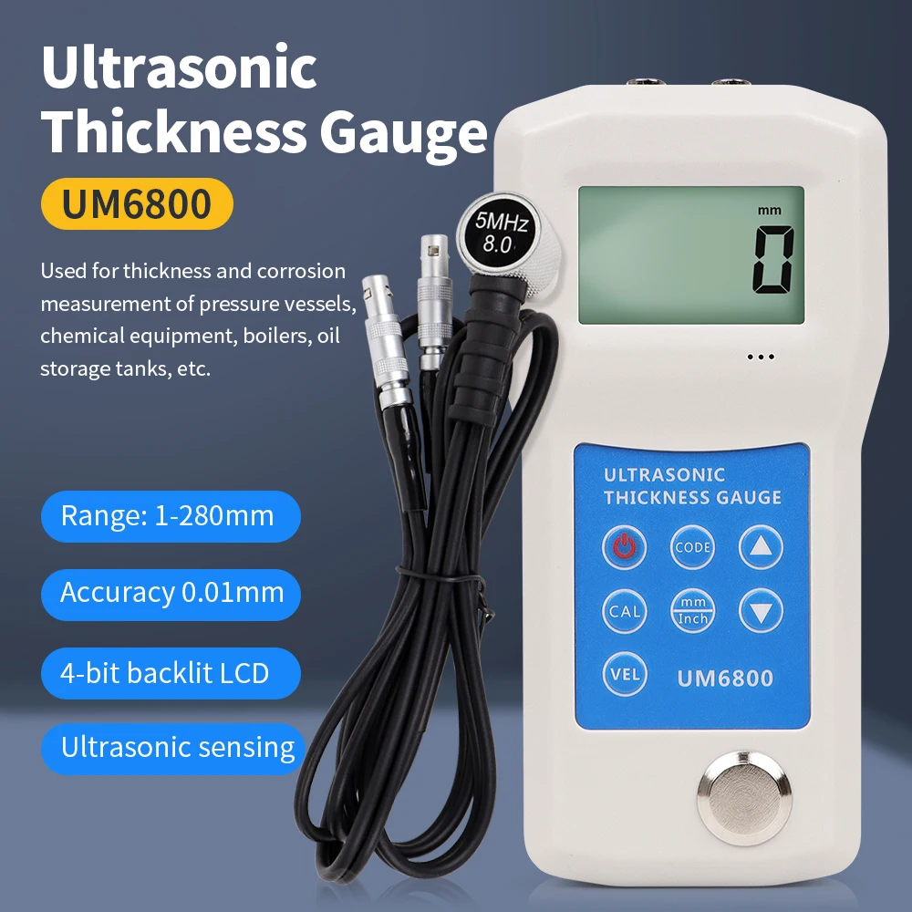 Imagem -02 - Ultrasonic Espessura Medidor de Teste de Metal Medidor Medidor de Aço Tester Pipe Caldeiras Tanque de Armazenamento de Óleo Grosso Ferramenta de Medição 1260 mm Um6800