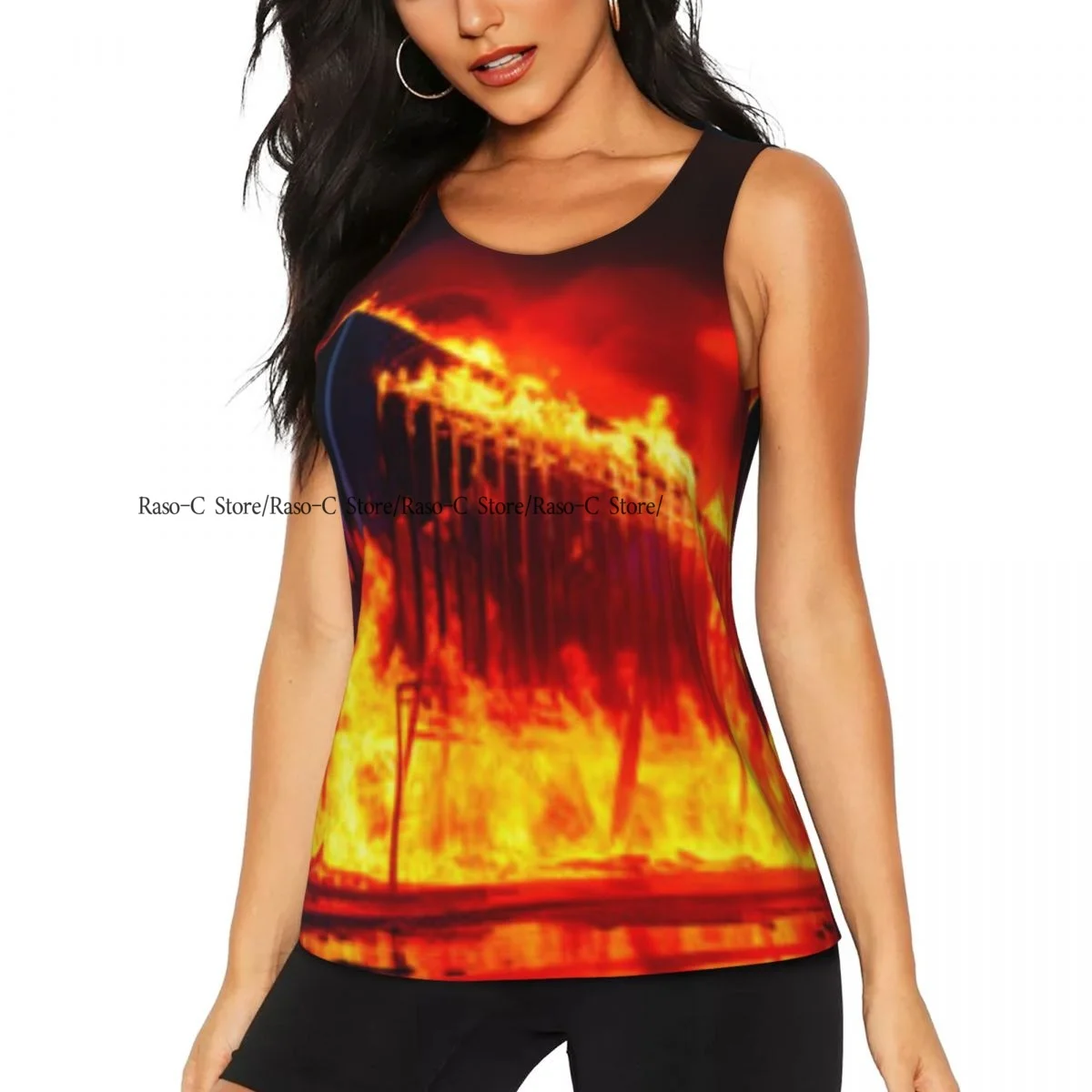 Women's Sleeveless Yoga Tank Top Fire With Smoke Quick Dry Running Training Sports Vest Yoga Shirts