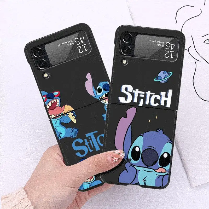 ME0401_Angie Stitch Case for Samsung Galaxy Z Flip 4 3 5 5G Flip Shockproof Capa 6.7 Inches Black Hard PC ZFlip 4 Phone Cover