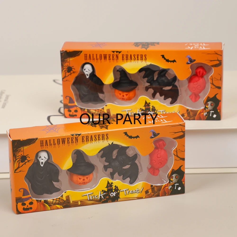 2 Boxes Trick or Treat Pumpkin Ghost Bat Painting Erasers for Kids Halloween Theme School Stationery Gift Birthday Party Favors