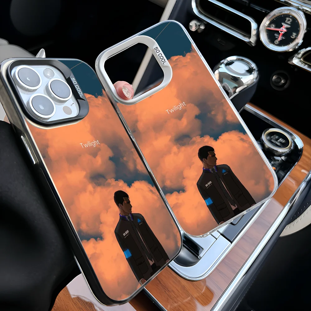 D-Detroit Become Human Phone Case IMD Color Silver Shell For IPhone 16 15 14 13 12 11 Pro Max Plus