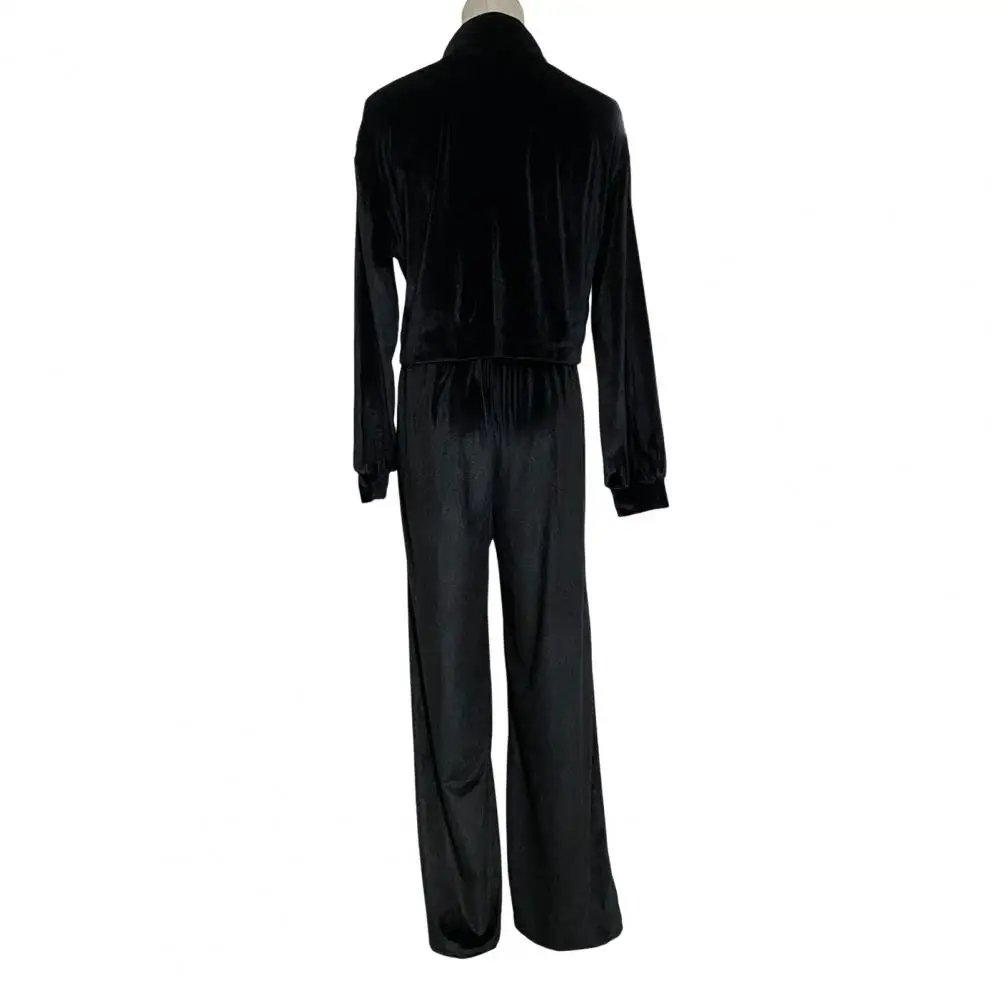 Women Formal Velvet Outfit Golden Velvet Tracksuit Set with Stand Collar Coat Wide Leg Pants for Women Winter Wear Outfit