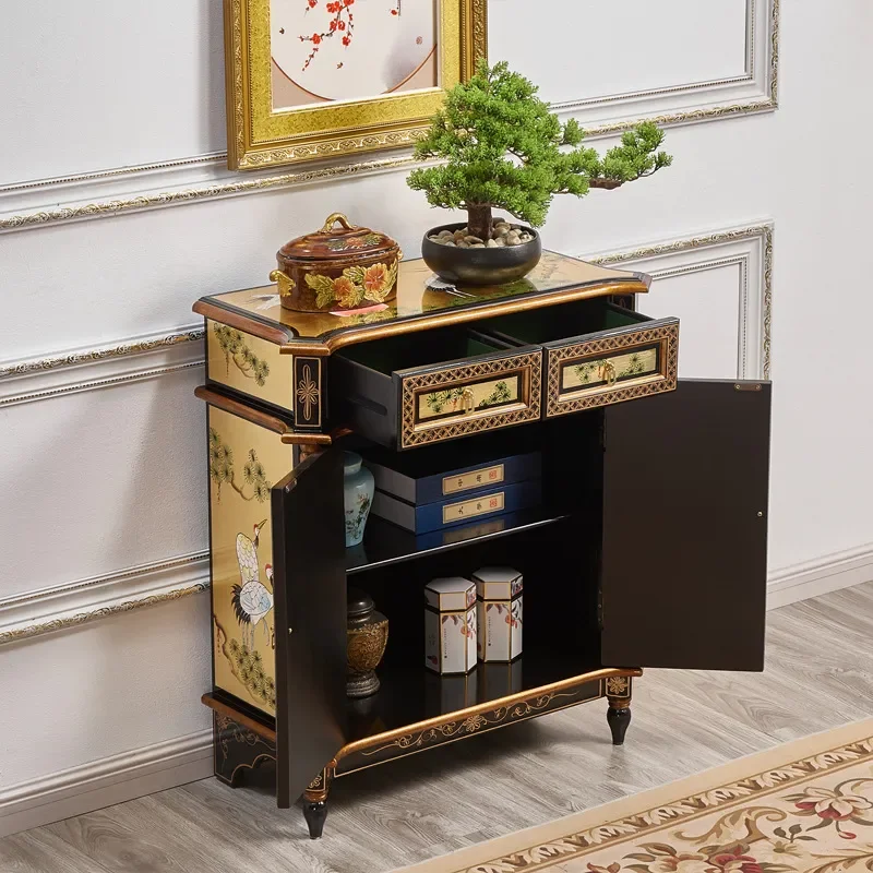Piano Paint Solid Wood Porch Cabinet Gold Foil Pine Crane Yannian Ming and Qing Classical Painted Furniture Decorative