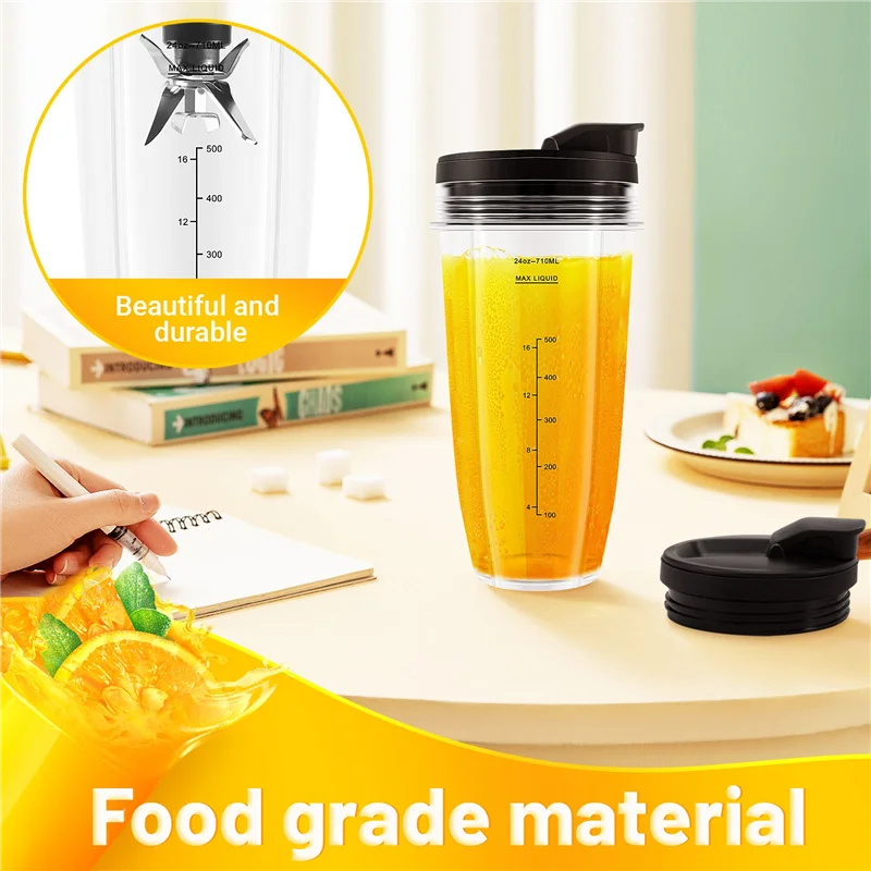 قطع غيار خلاط B47B للنينجا، كوبين 24 أونصة مع أغطية للذهاب، شفرة مستخرج 7 زعانف، لجهاز Nutri Ninja Auto IQ #2