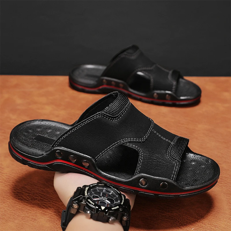 

Summer Men's Flat Bottomed Hollow Out Walking Anti-skid Outdoor Breathable Fashion New Home Indoor Slippers Large Size