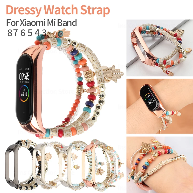 

Women Jewelry Elastic Strap for Miband 8 6 Bohemia Beaded Bracelet for Xiaomi Mi Band 5 4 3 Replacement Wristband for Mi7 Correa