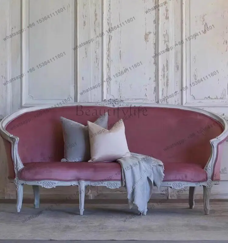 XX American country retro old casual sofa French carved fabric luxury chair