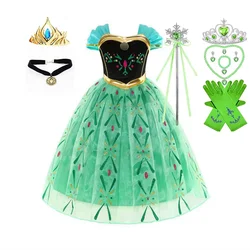 2024 Halloween Frozen Anna Costume Play Princess Dress for Baby Girl Green Floral Frock Birthday Party Toddler Elsa Gown