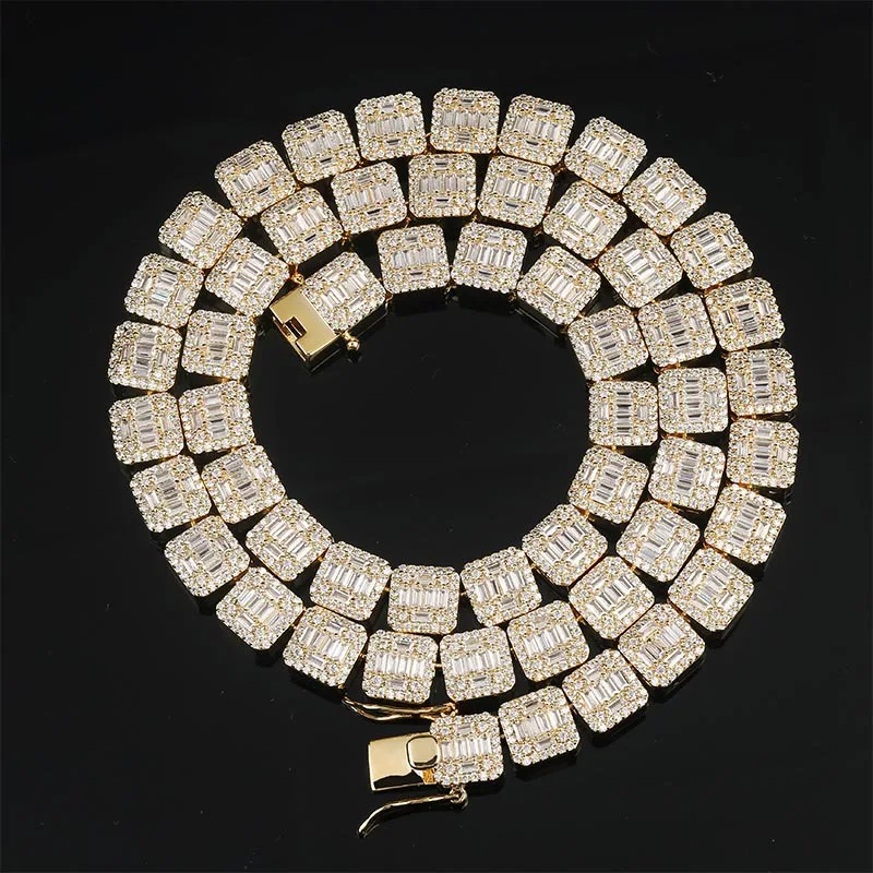 

European and american style necklace 10mm Wide Rock Sugar Chain Zircon Necklace Clasp Trendy Men's Necklace Fashion Accessory