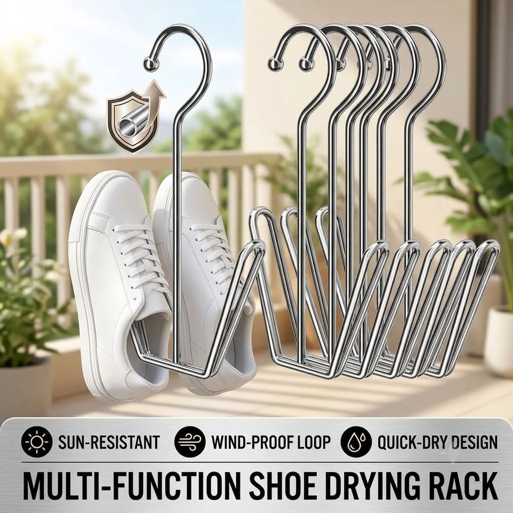 1PC Shoe Drying Rack Stainless Steel Thickened Metal Shoes Hanger Rust-Resistant Quick-Dry Hanging Holder for Sneakers Windproof