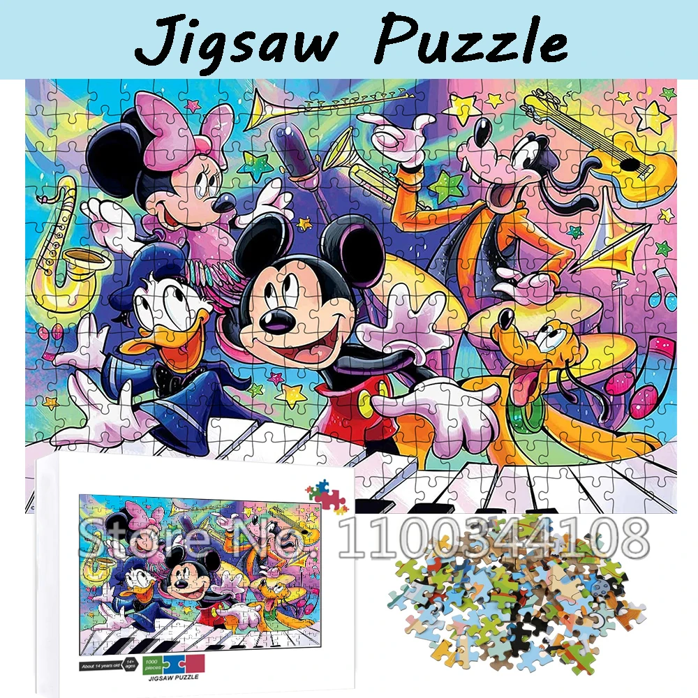 

Disney Mickey Mouse Jigsaw Puzzle Minnie Donald Duck 300/500/1000 Pieces Paper Puzzles Children's Party Building Cartoon Toys