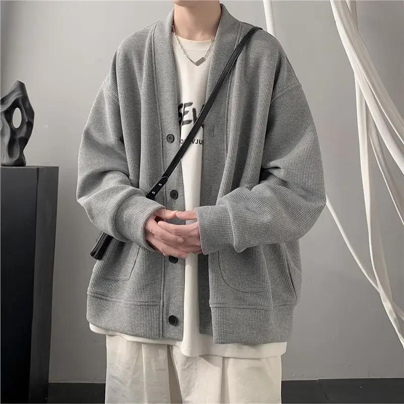 Men Cardigan V-neck Cardigan Hoodie Men Fashion Style Spring and Autumn 2023 New Lazy Wind Loose Casual Jacket Men Coat