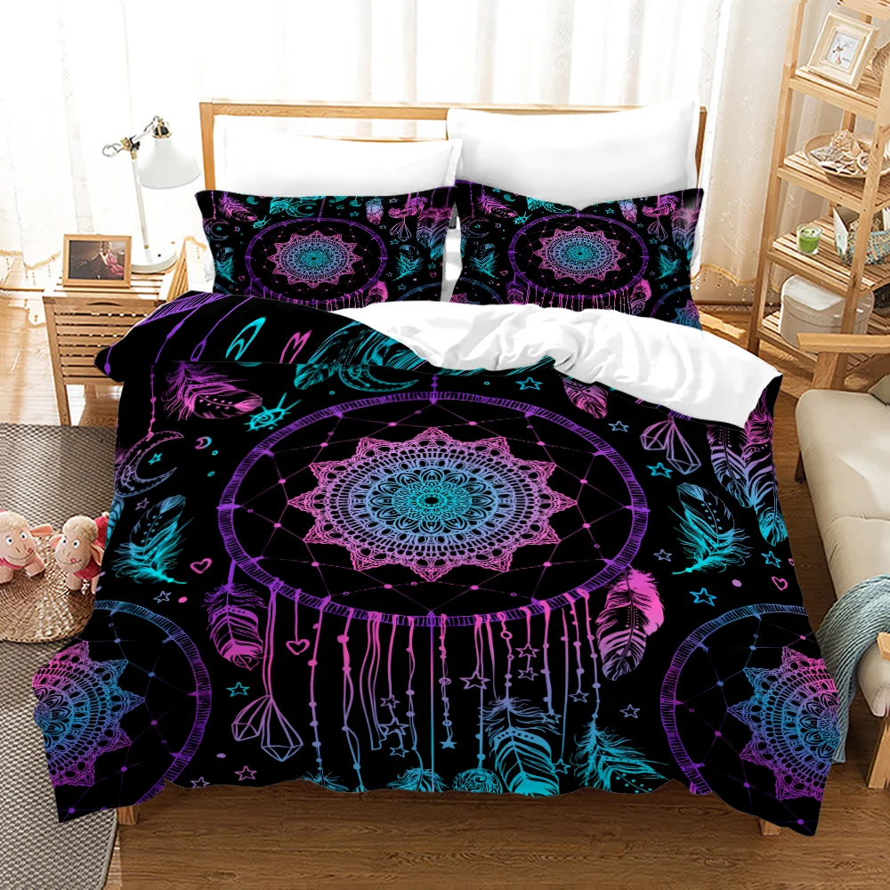 Dreamcatcher Duvet Cover Set Bohemian Mandala Bedding Set for Girls Adults Purple Polyester Comforter Cover King Queen Full Size