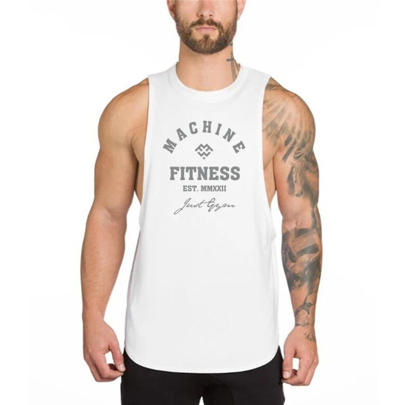 Gym Bodybuilding Workout Fitness T-Shirts Mens Casual Sport Sleeveless Singlets Summer Running Cotton Breathable Loose Tank Tops