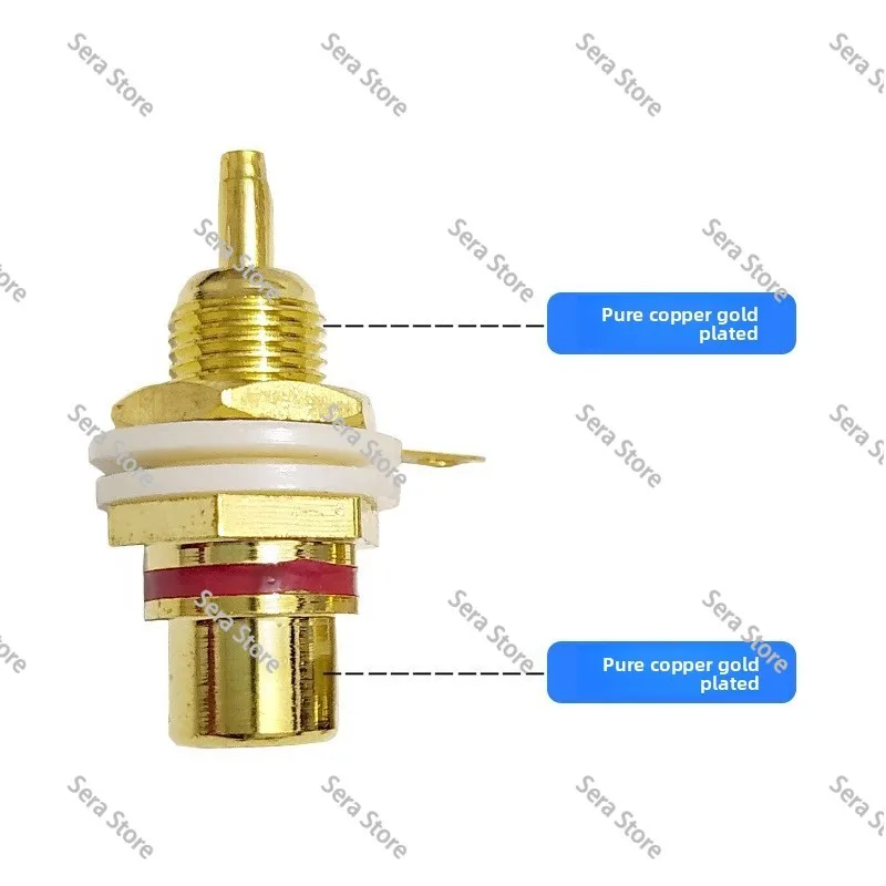 Pure copper AV female socket, lotus plug, red and black two-color audio cable connector, audio power amplifier chassis connector