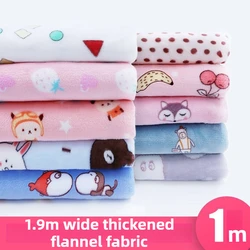 Children\'s Flannel Fabric Cartoon By The Meter for Pajamas Baby Double Sided Coral Fleece Cloth Sewing Clothes Thickened Blue