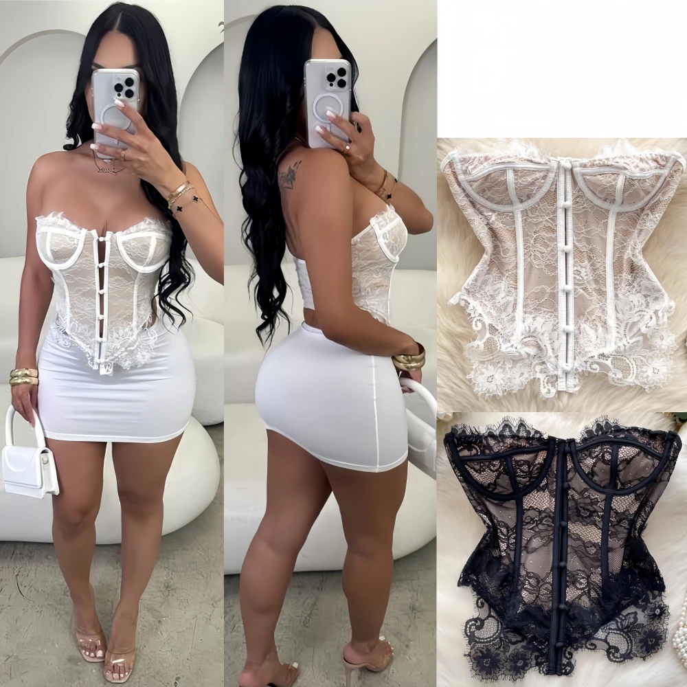 

FAGADOER Y2K Sexy Lace Embroidery Floral Patchwork Vest Women Low-Neck Sleeveless Backless Crop Tops Female Streetwear Clothing