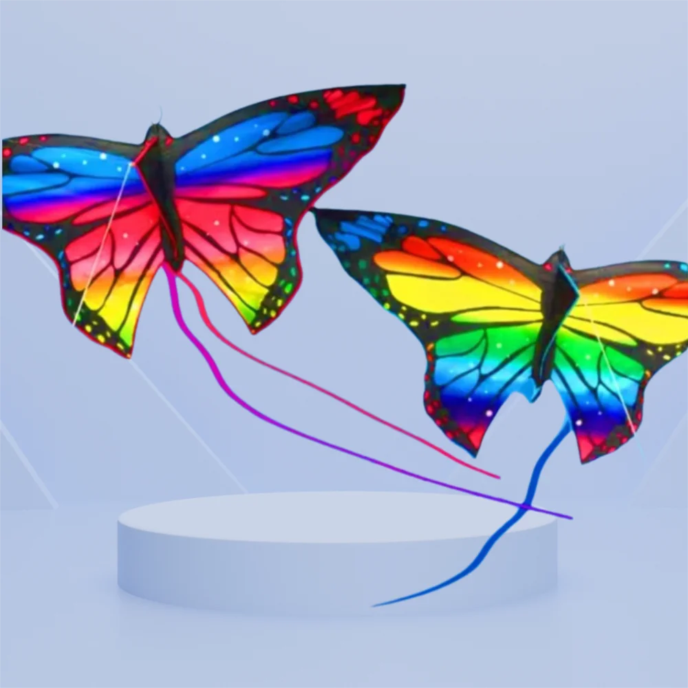 Cometa de mariposa colorida fácil de volar, hermosa mariposa, buen vuelo, cometa para niños de cola larga, cuerdas de 100 metros, cometa 3D