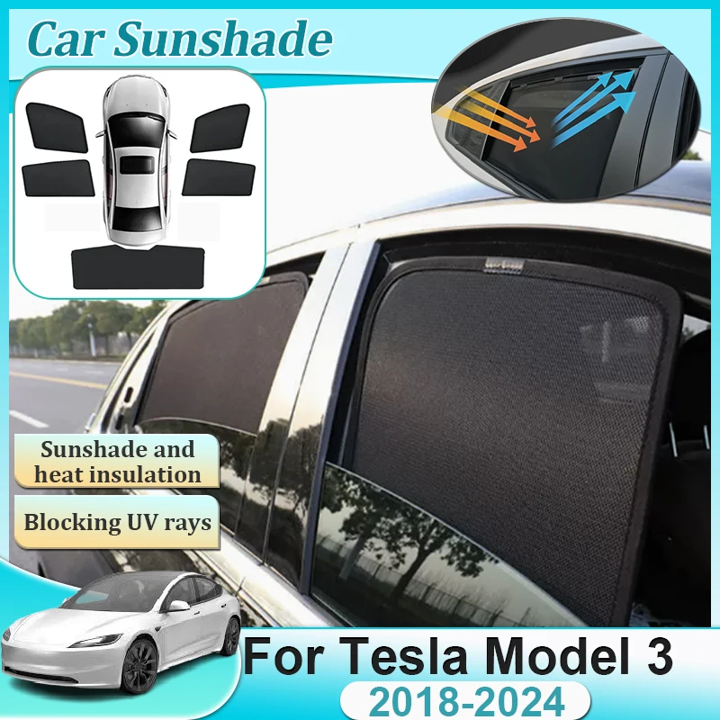 

For Tesla Model 3 Accessories 2018-2024 Anti-UV Side Window Visors Windshield Magnetic Sunshade Privacy Shading Auto Accessories