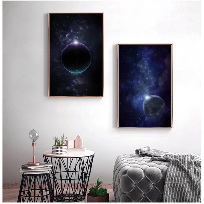 Starry Space Decoration Living Room Home Canvas Painting Art Printing Canvas Science Fiction Moon Anime Sun Eclipse Cartoon