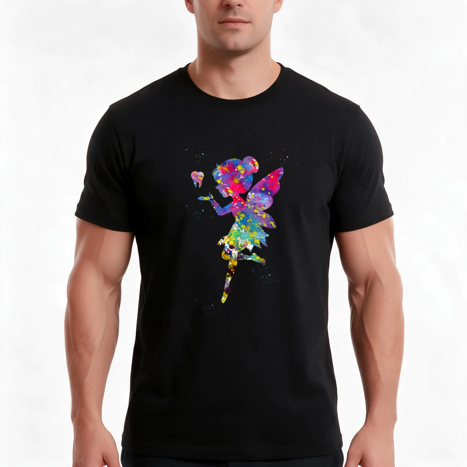 Tooth Fairy T-Shirt, Summer Casual Cotton Tee, Oversized Streetwear Tops, Vintage Graphic Print, Loose Fit Short Sleeve