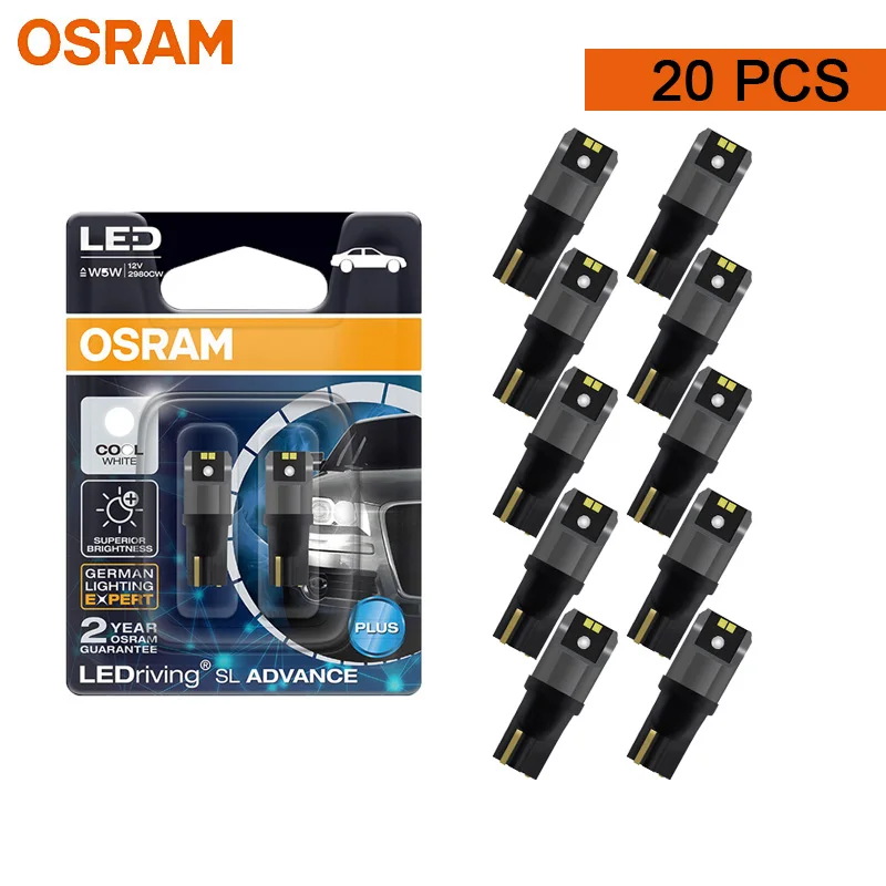 

OSRAM LED T10 6000K W5W 194 LEDriving SL Advance 6000K Белая автомобильная лампа для чтения Дверная лампа Внутреннее освещение 12 В 1,5 Вт 2980CW 20 шт.